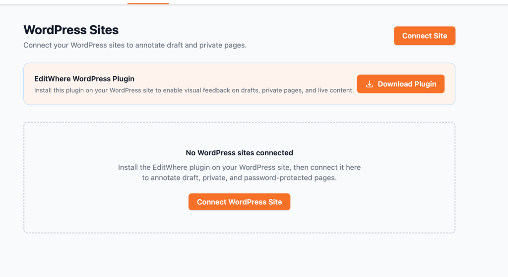 Screenshot of a WordPress visual feedback tool interface for commenting on unpublished pages